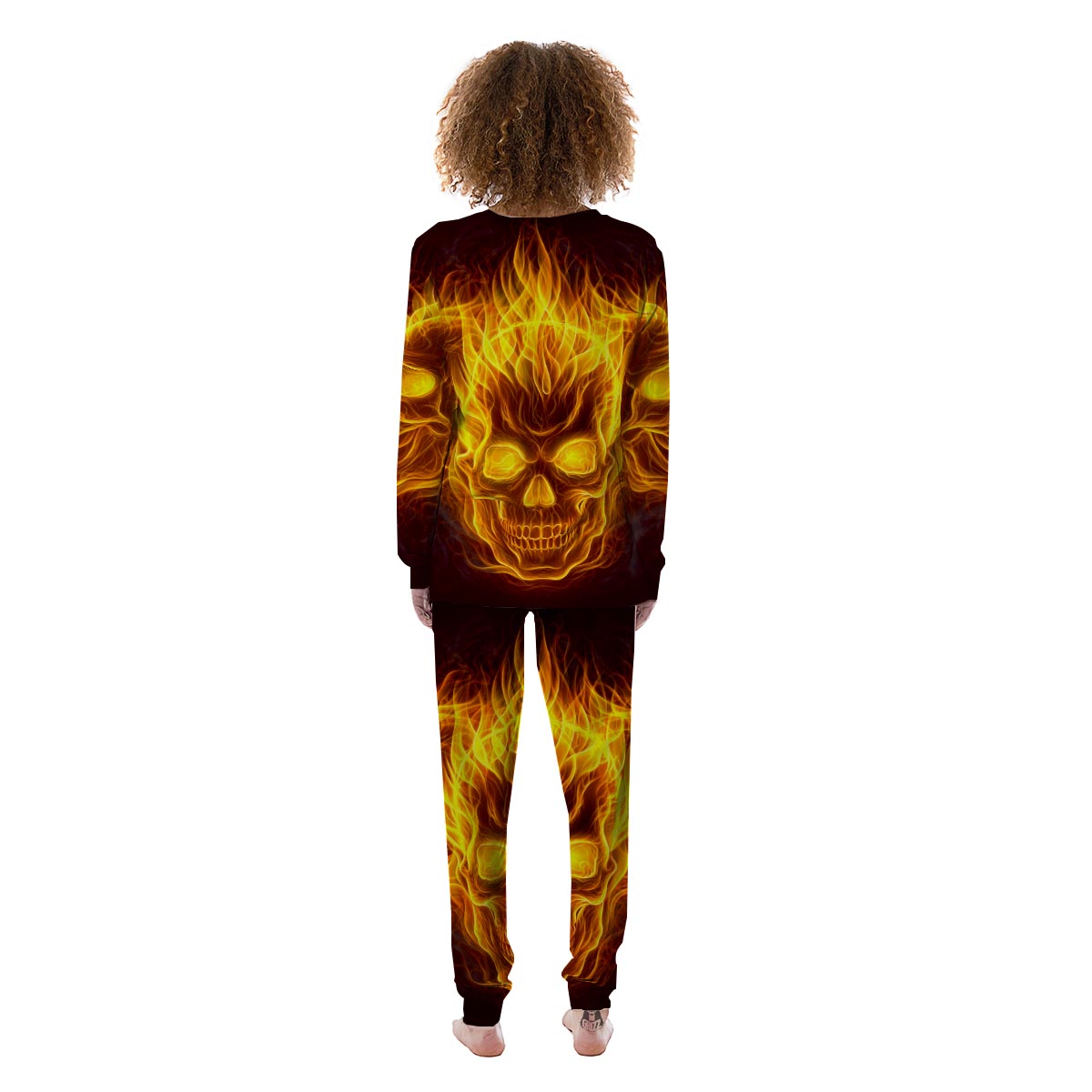 Skull Three Flaming Print Women's Pajamas-grizzshop