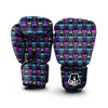 Skull Trippy Neon Print Pattern Boxing Gloves-grizzshop