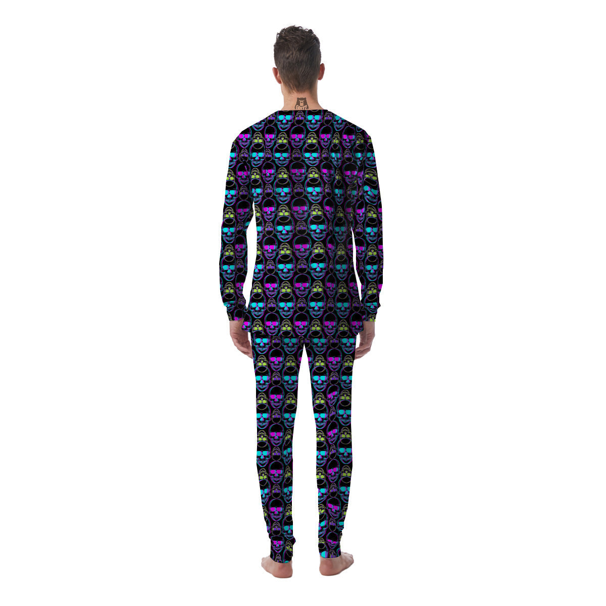 Skull Trippy Neon Print Pattern Men's Pajamas-grizzshop