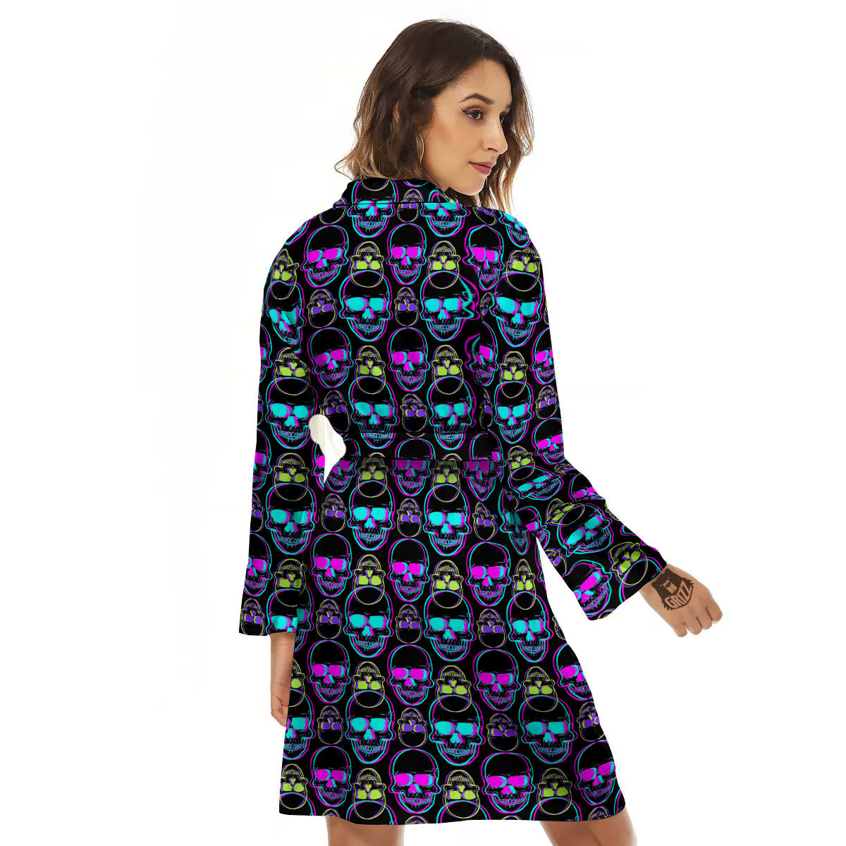 Skull Trippy Neon Print Pattern Women's Robe-grizzshop