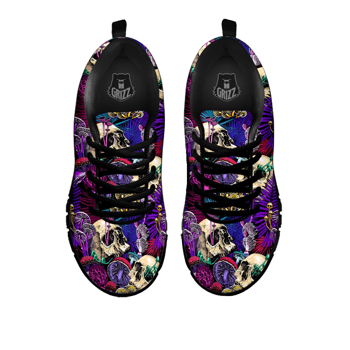 Skull Trippy Print Pattern Black Sneaker-grizzshop