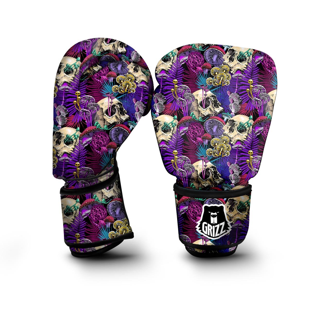 Skull Trippy Print Pattern Boxing Gloves-grizzshop