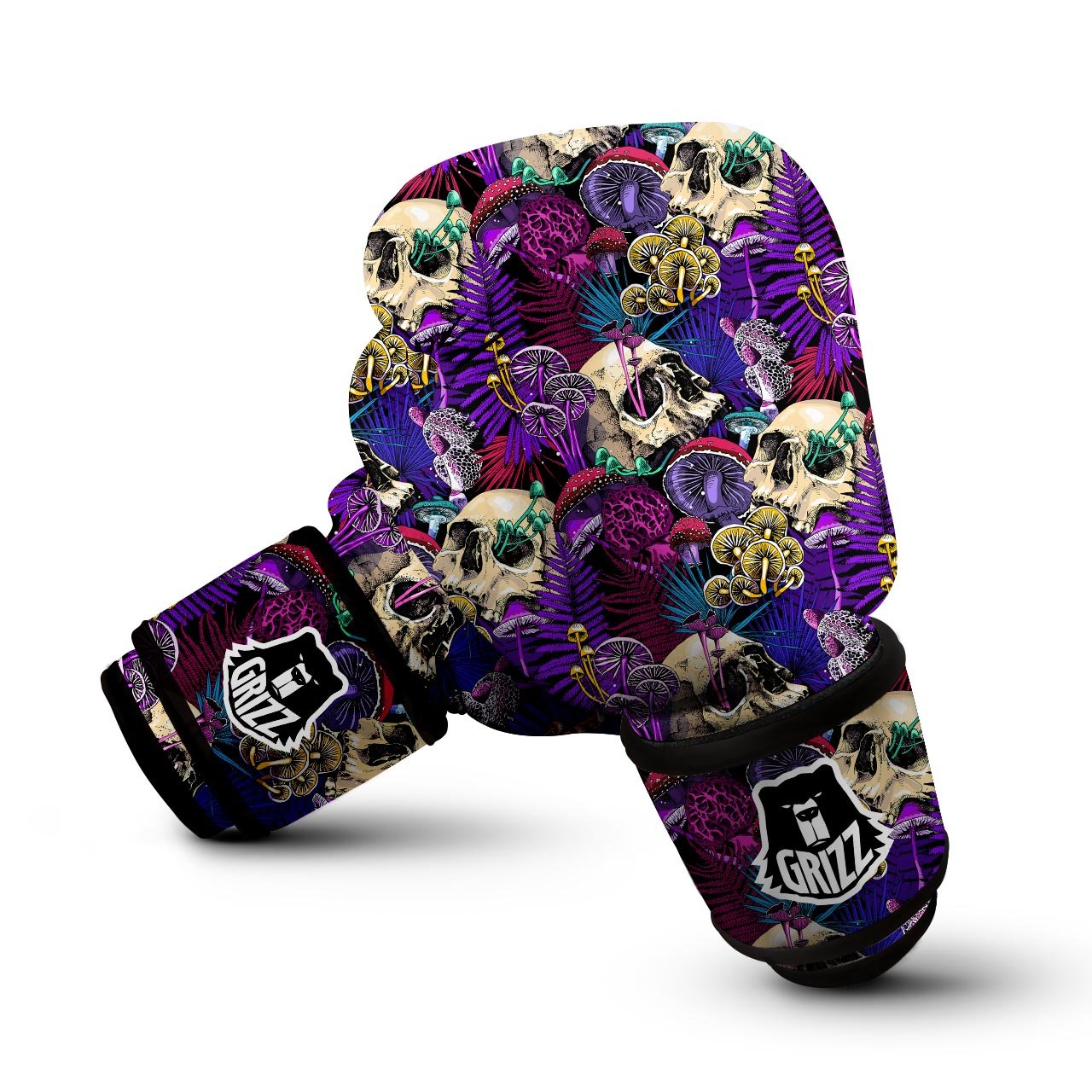 Skull Trippy Print Pattern Boxing Gloves-grizzshop