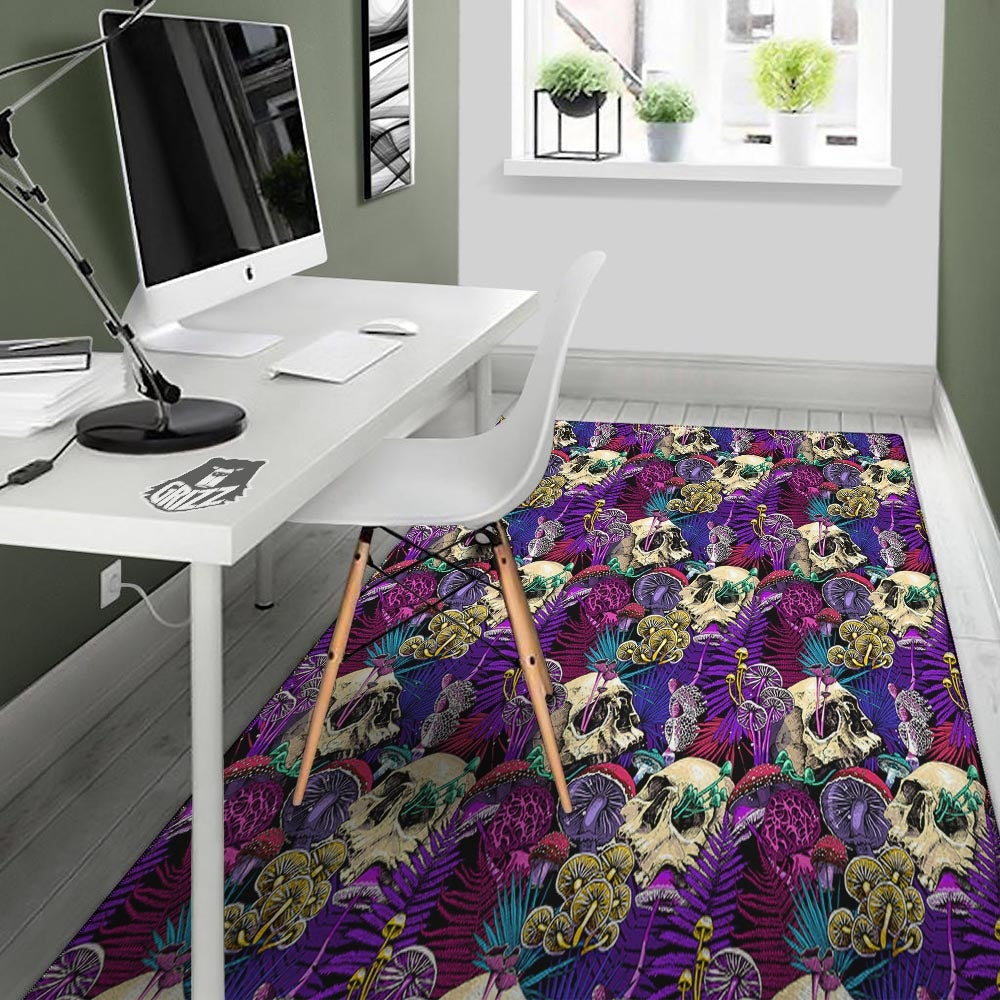 Skull Trippy Print Pattern Floor Mat-grizzshop