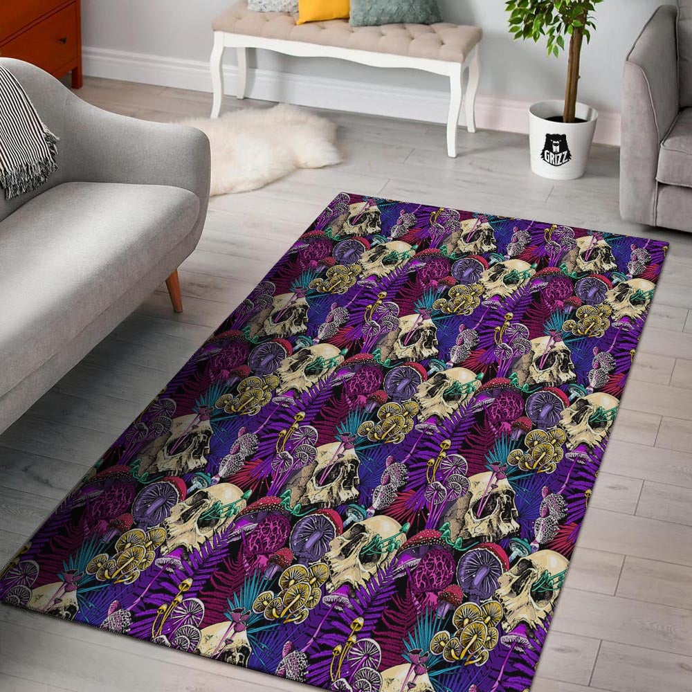 Skull Trippy Print Pattern Floor Mat-grizzshop