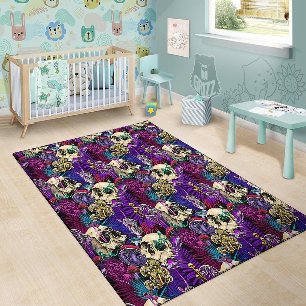 Skull Trippy Print Pattern Floor Mat-grizzshop