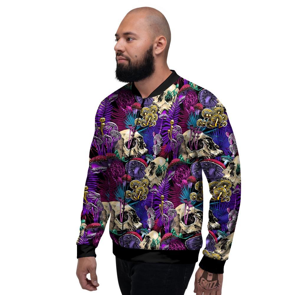 Skull Trippy Print Pattern Men's Bomber Jacket-grizzshop