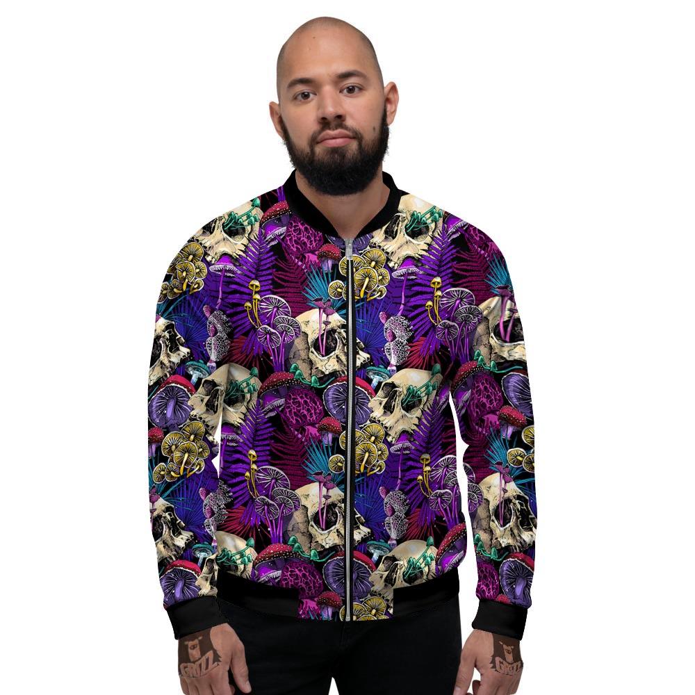 Skull Trippy Print Pattern Men's Bomber Jacket-grizzshop