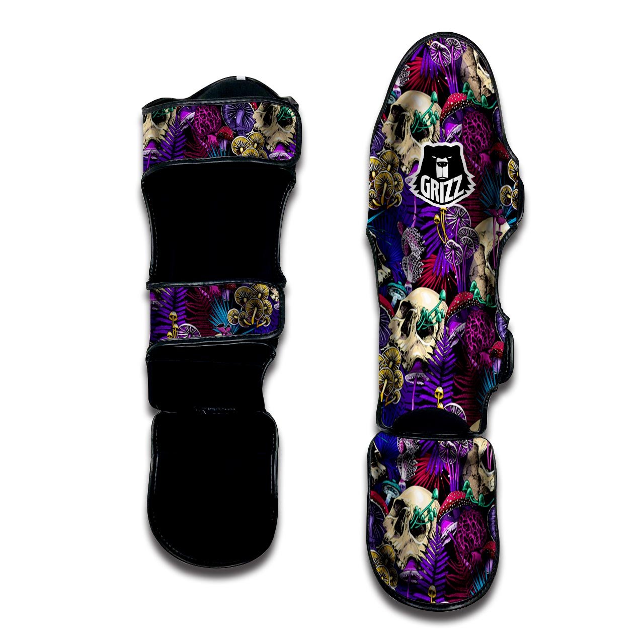 Skull Trippy Print Pattern Muay Thai Shin Guards-grizzshop