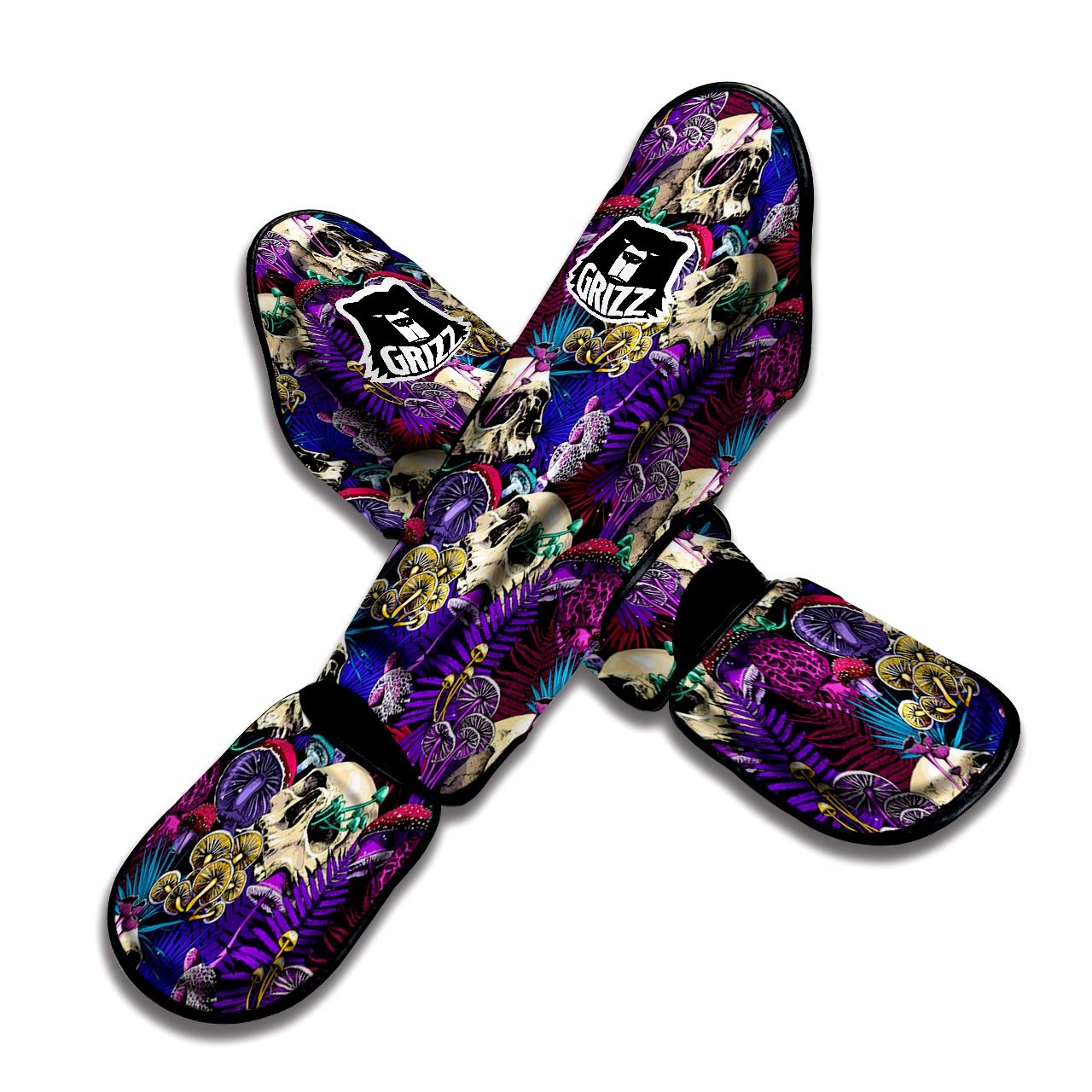 Skull Trippy Print Pattern Muay Thai Shin Guards-grizzshop