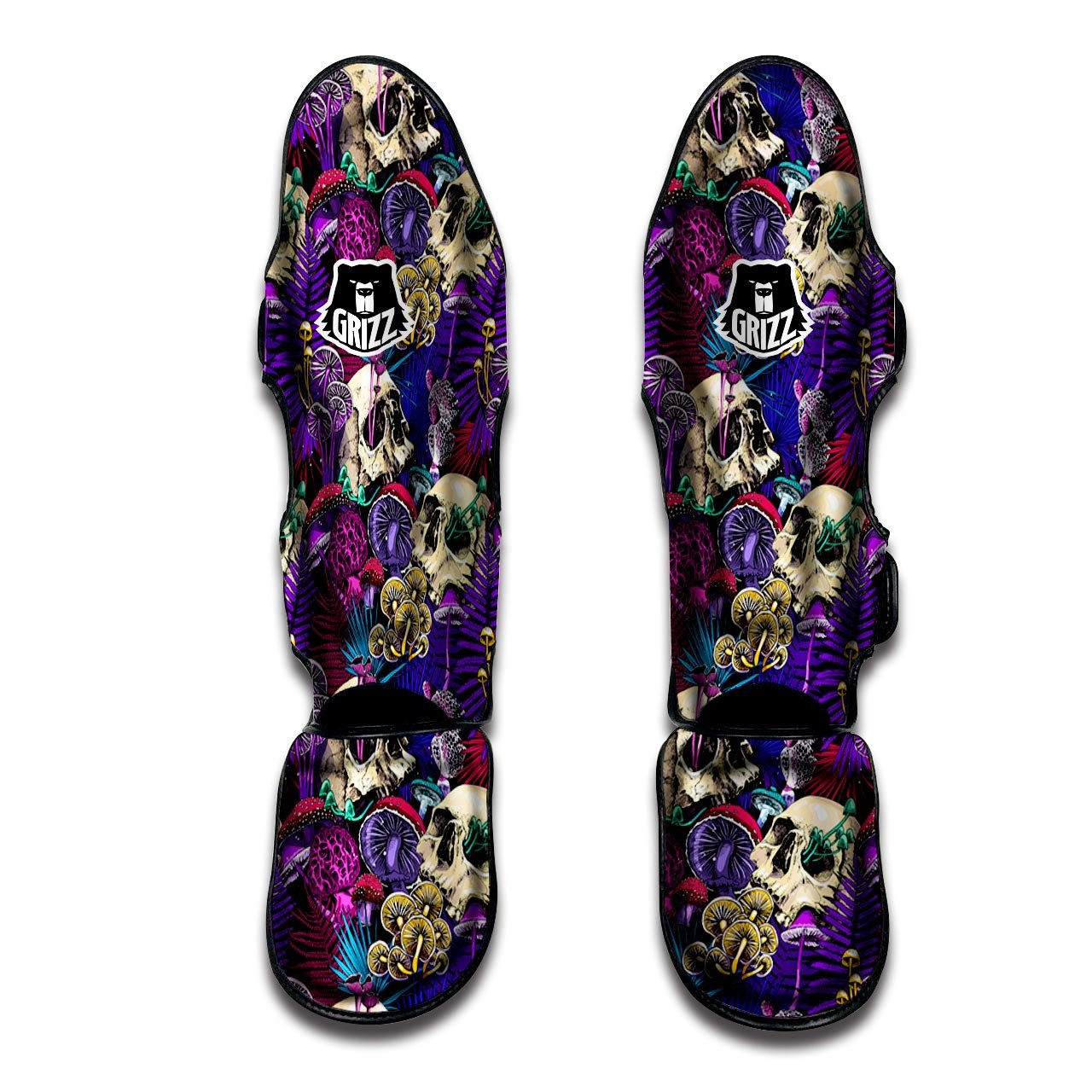 Skull Trippy Print Pattern Muay Thai Shin Guards-grizzshop