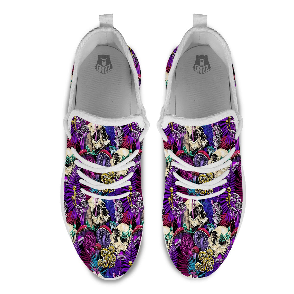 Skull Trippy Print Pattern White Athletic Shoes-grizzshop