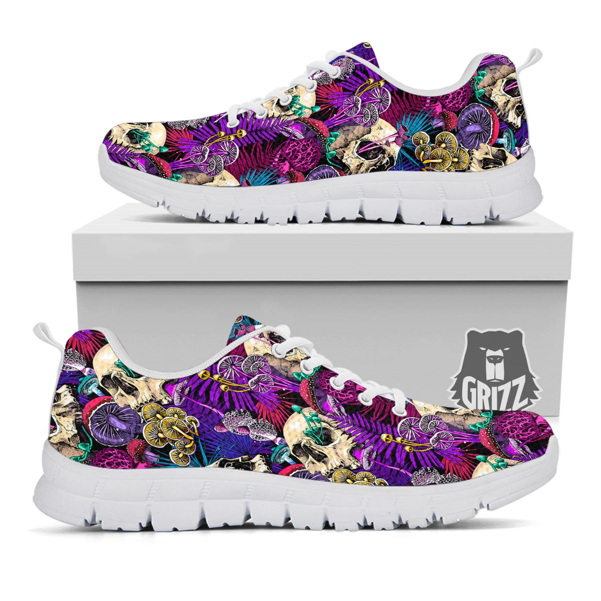 Skull Trippy Print Pattern White Sneaker-grizzshop