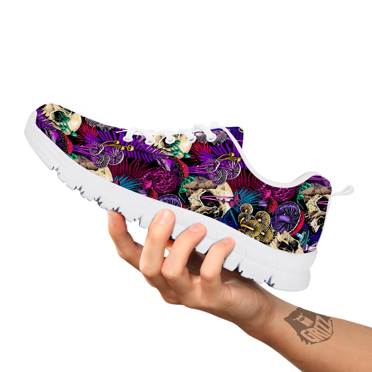 Skull Trippy Print Pattern White Sneaker-grizzshop