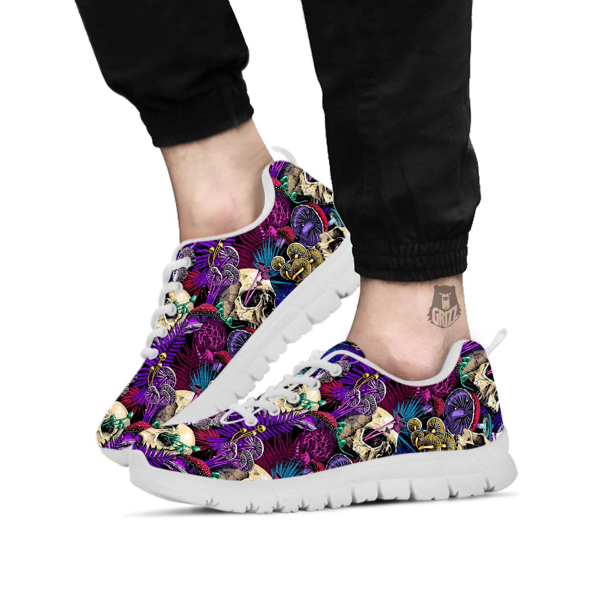Skull Trippy Print Pattern White Sneaker-grizzshop