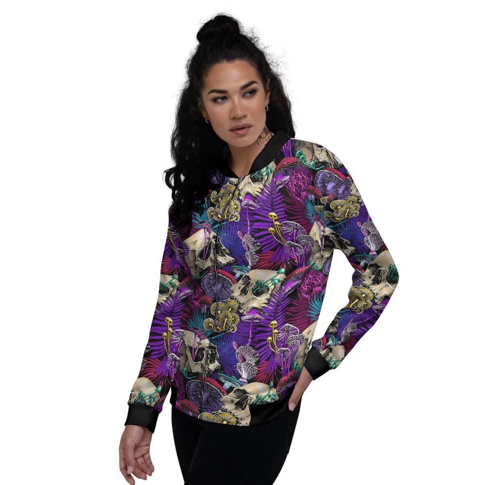 Skull Trippy Print Pattern Women's Bomber Jacket-grizzshop