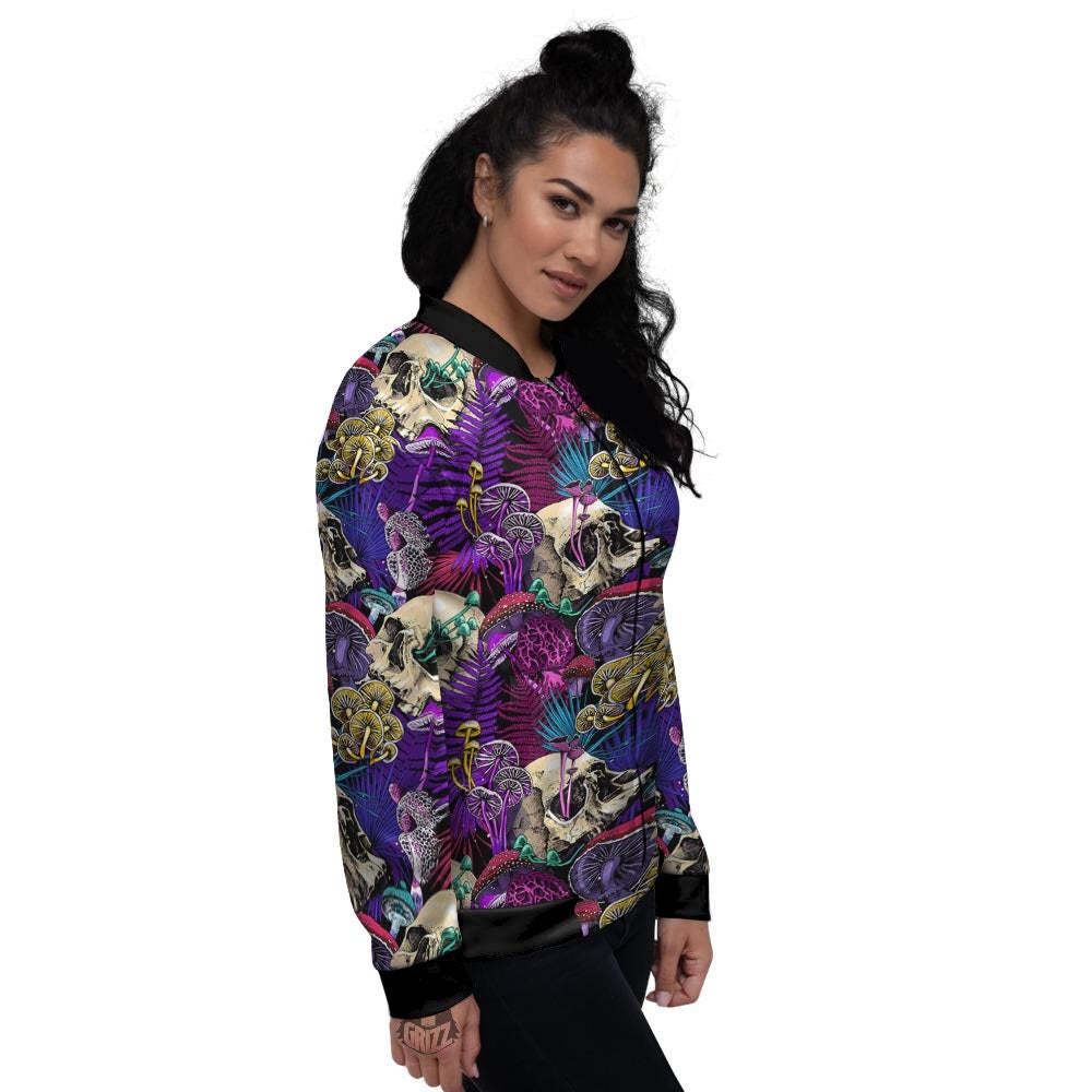 Skull Trippy Print Pattern Women's Bomber Jacket-grizzshop