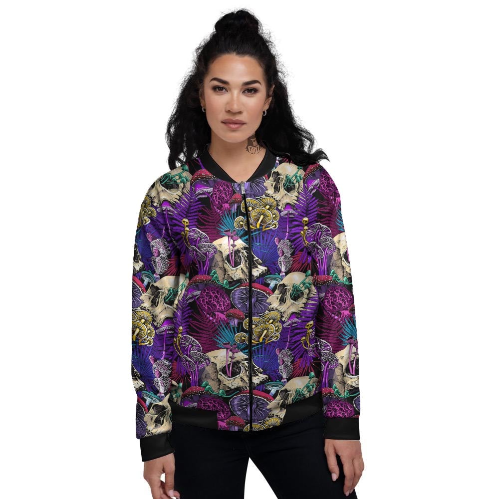 Skull Trippy Print Pattern Women's Bomber Jacket-grizzshop