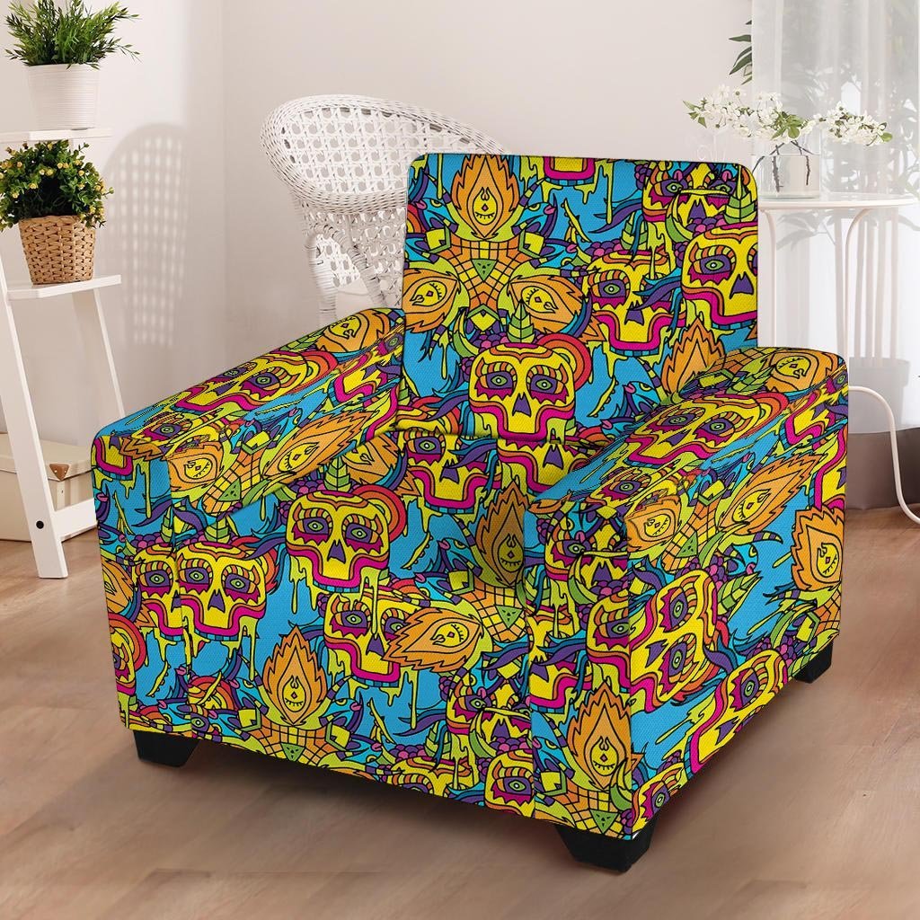 Skull Trippy Psychedelic Armchair Cover-grizzshop