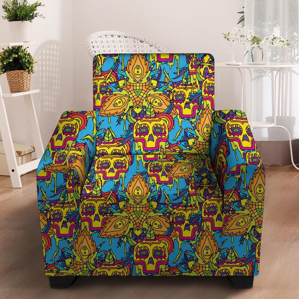 Skull Trippy Psychedelic Armchair Cover-grizzshop