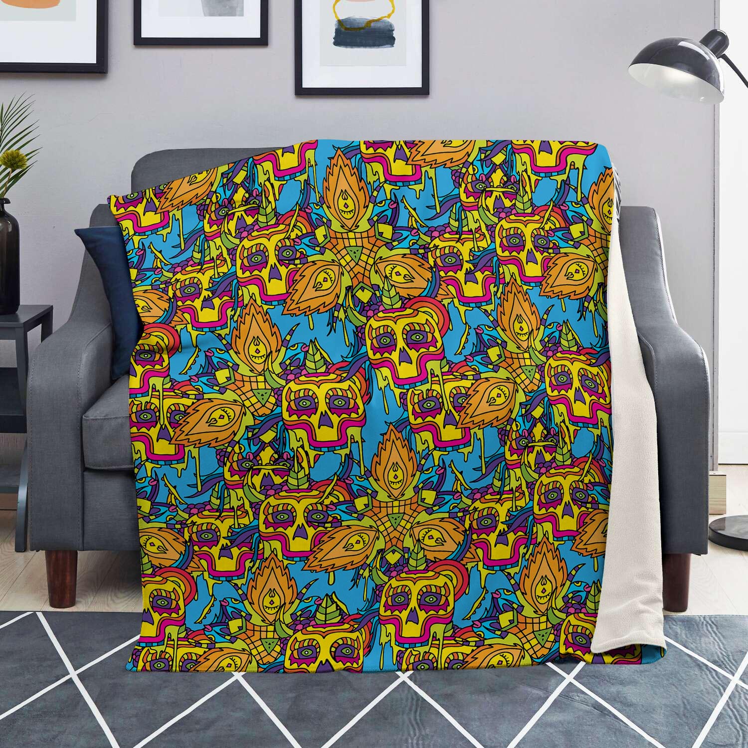 Skull Trippy Psychedelic Blanket-grizzshop