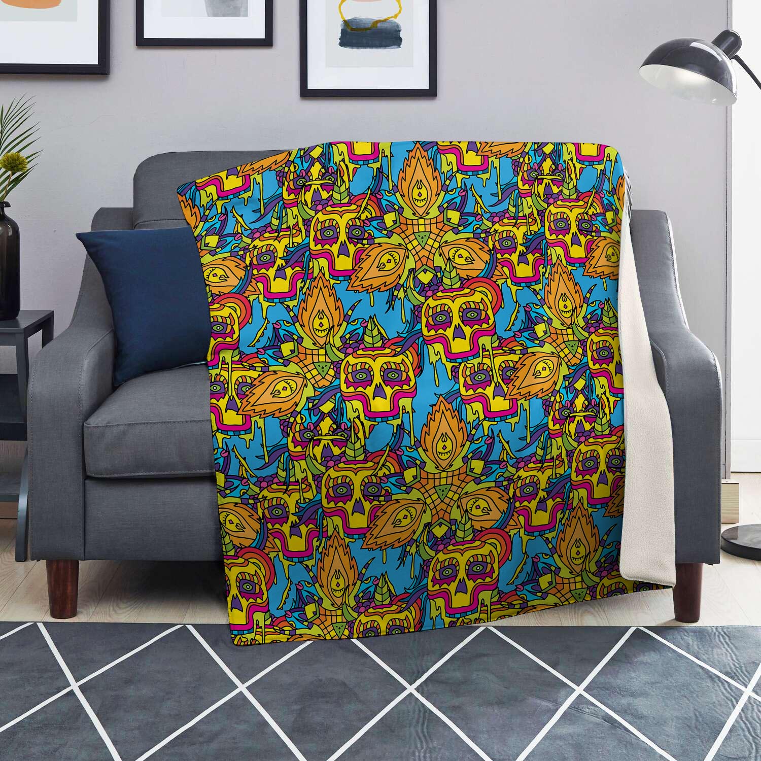 Skull Trippy Psychedelic Blanket-grizzshop