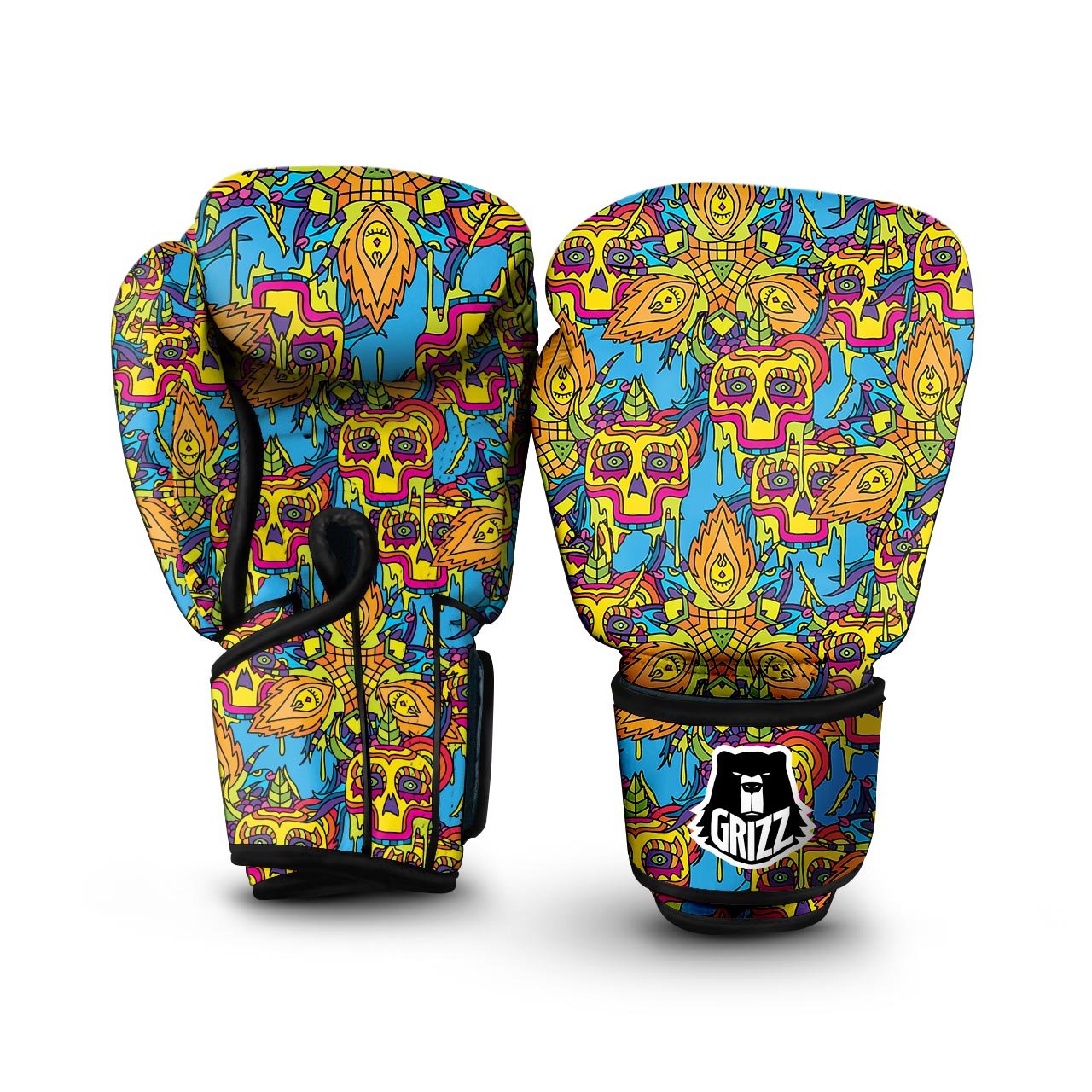Skull Trippy Psychedelic Boxing Gloves-grizzshop
