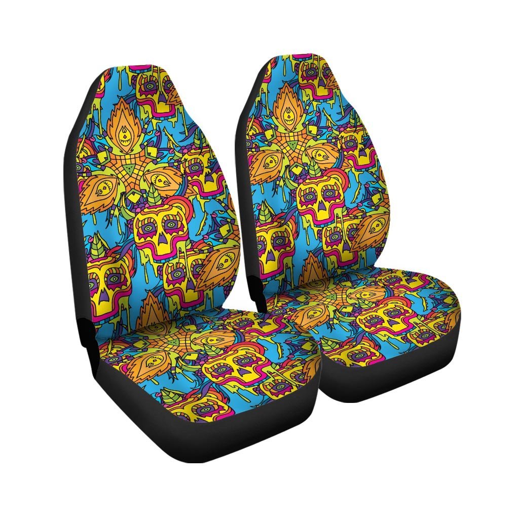 Skull Trippy Psychedelic Car Seat Covers-grizzshop