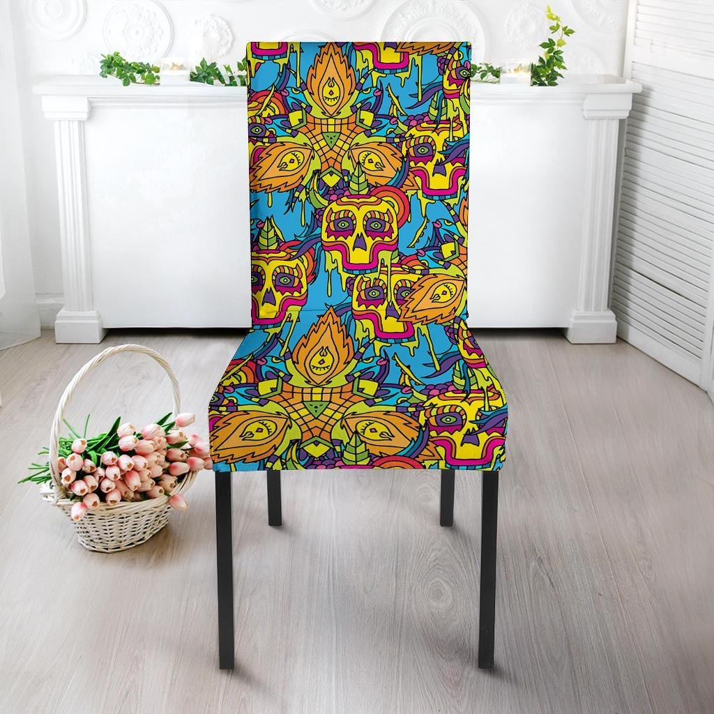 Skull Trippy Psychedelic Chair Cover-grizzshop