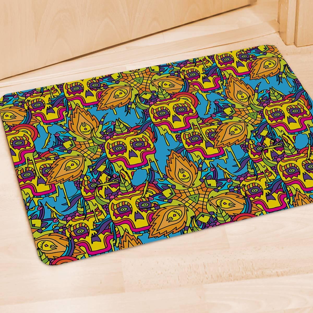 Skull Trippy Psychedelic Door Mat-grizzshop