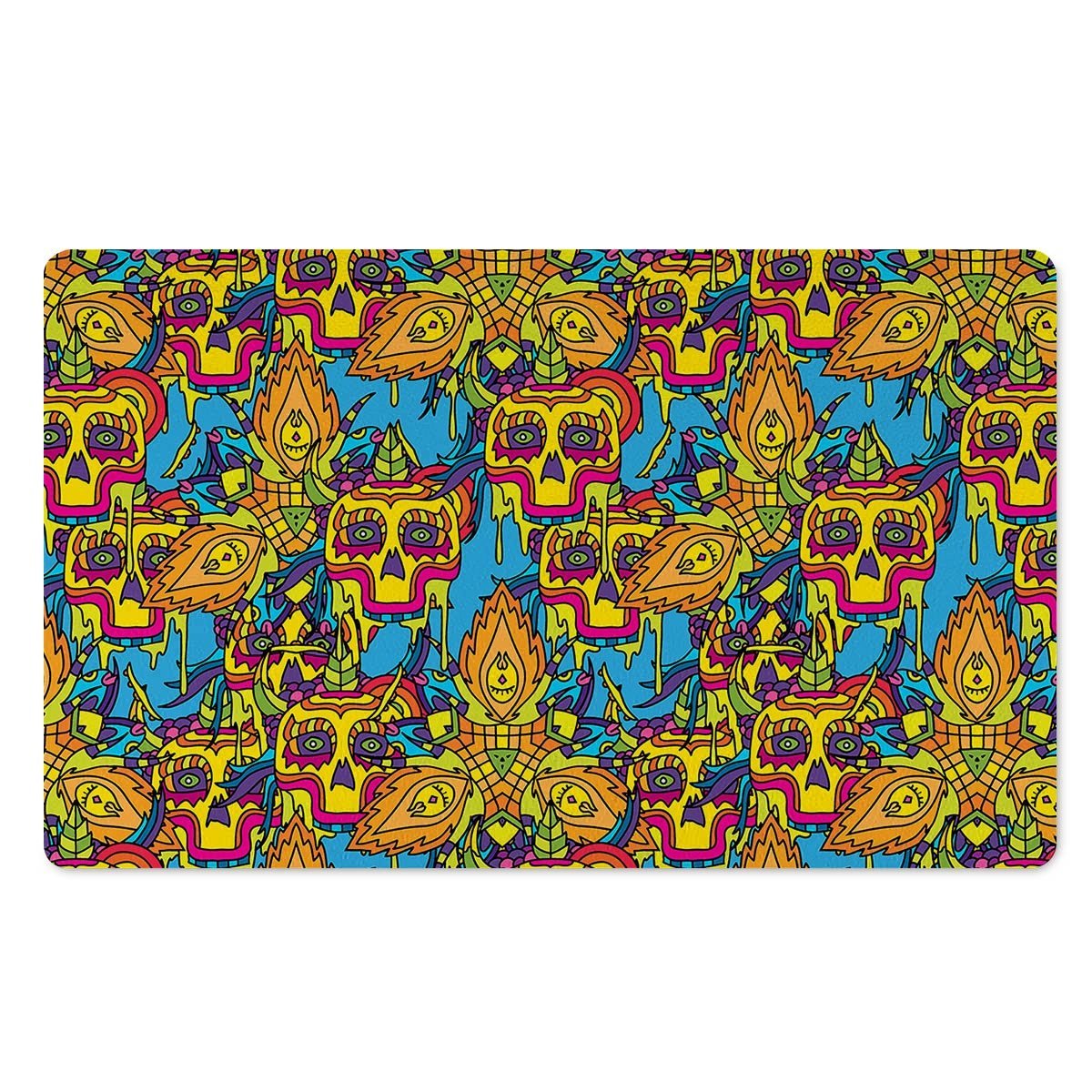 Skull Trippy Psychedelic Door Mat-grizzshop