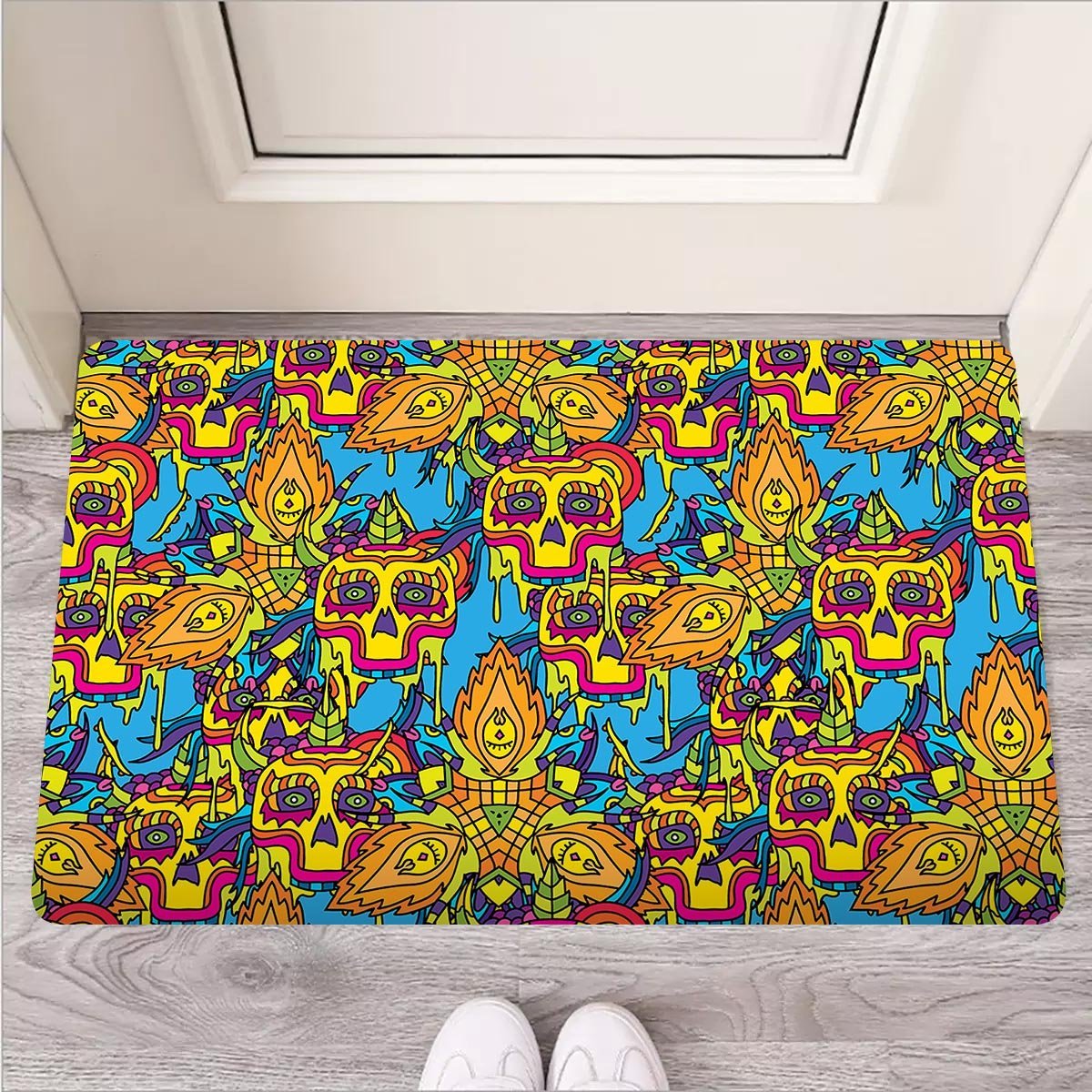 Skull Trippy Psychedelic Door Mat-grizzshop