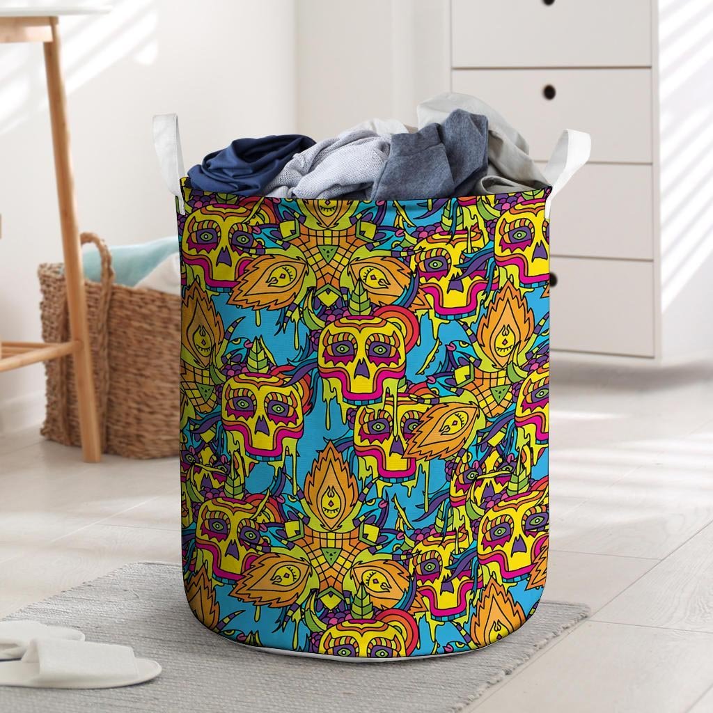 Skull Trippy Psychedelic Laundry Basket-grizzshop