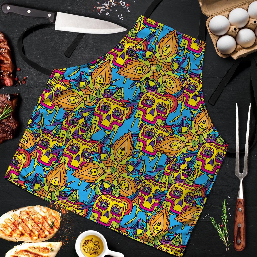 Skull Trippy Psychedelic Men's Apron-grizzshop