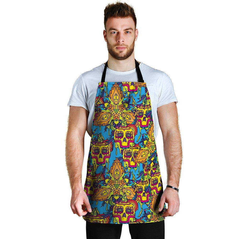 Skull Trippy Psychedelic Men's Apron-grizzshop