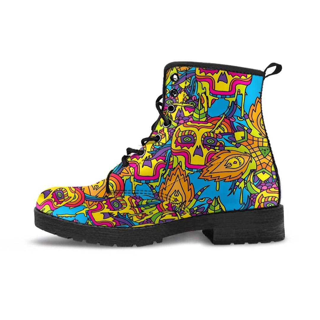 Skull Trippy Psychedelic Men's Boots-grizzshop