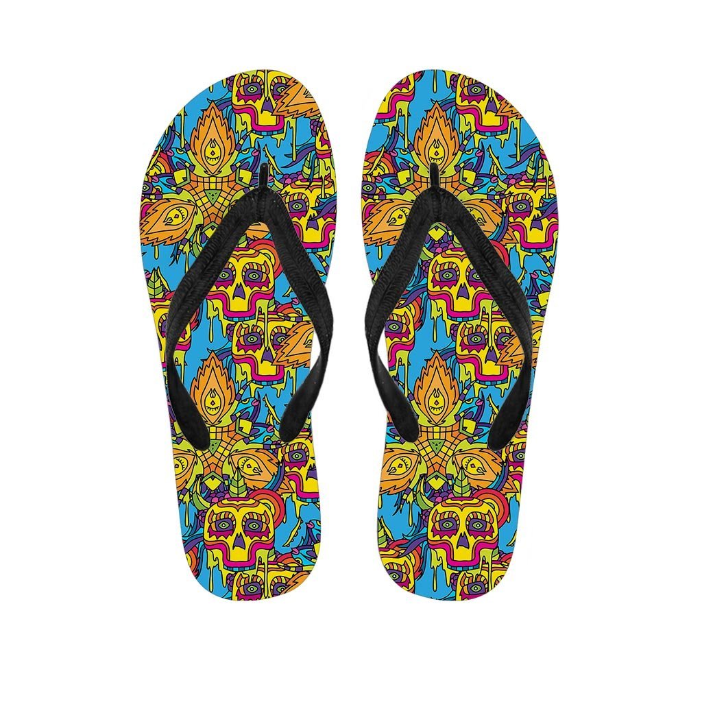 Skull Trippy Psychedelic Men's Flip Flops-grizzshop