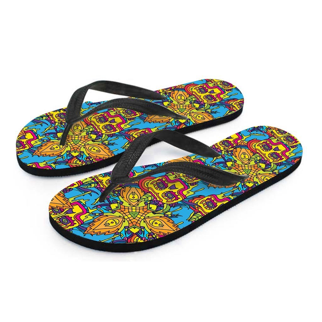 Skull Trippy Psychedelic Men's Flip Flops-grizzshop