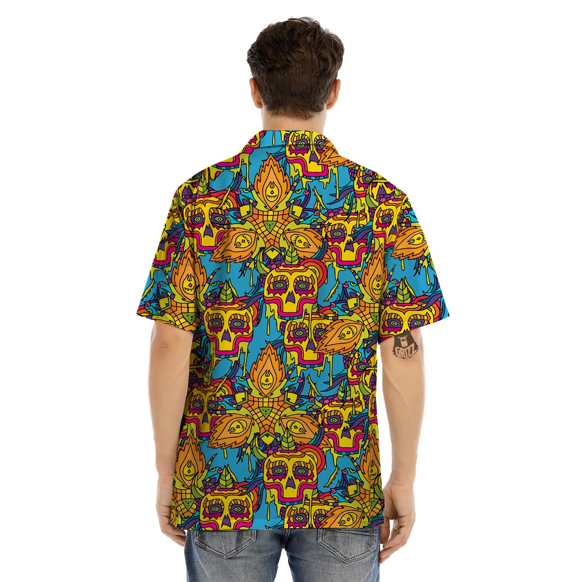 Skull Trippy Psychedelic Men’s Hawaiian Shirt-grizzshop