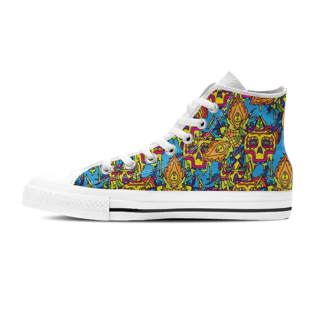 Skull Trippy Psychedelic Men's High Top Shoes-grizzshop