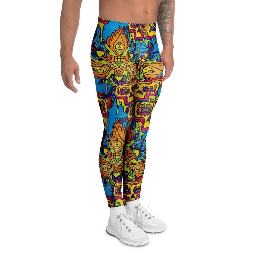 Skull Trippy Psychedelic Men's Leggings-grizzshop