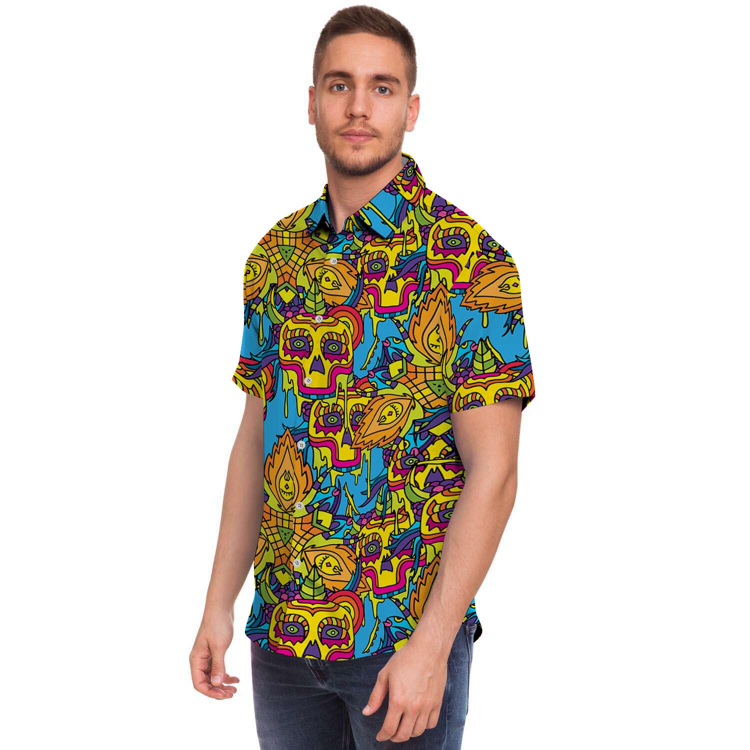 Skull Trippy Psychedelic Men's Short Sleeve Shirt-grizzshop