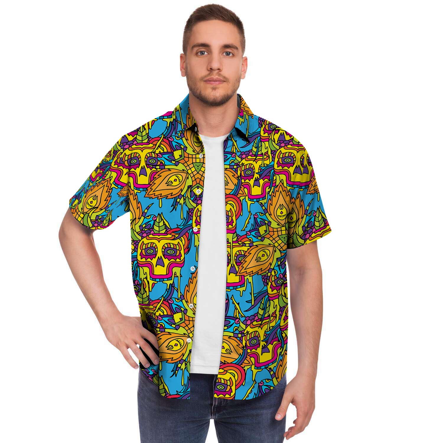 Skull Trippy Psychedelic Men's Short Sleeve Shirt-grizzshop