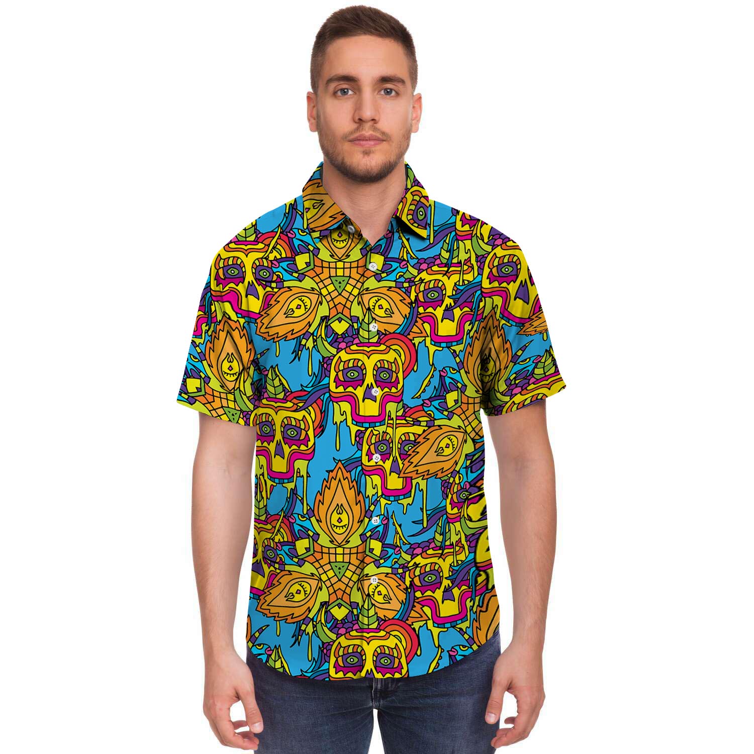 Skull Trippy Psychedelic Men's Short Sleeve Shirt-grizzshop