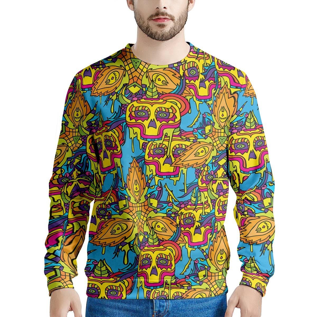 Skull Trippy Psychedelic Men's Sweatshirt-grizzshop