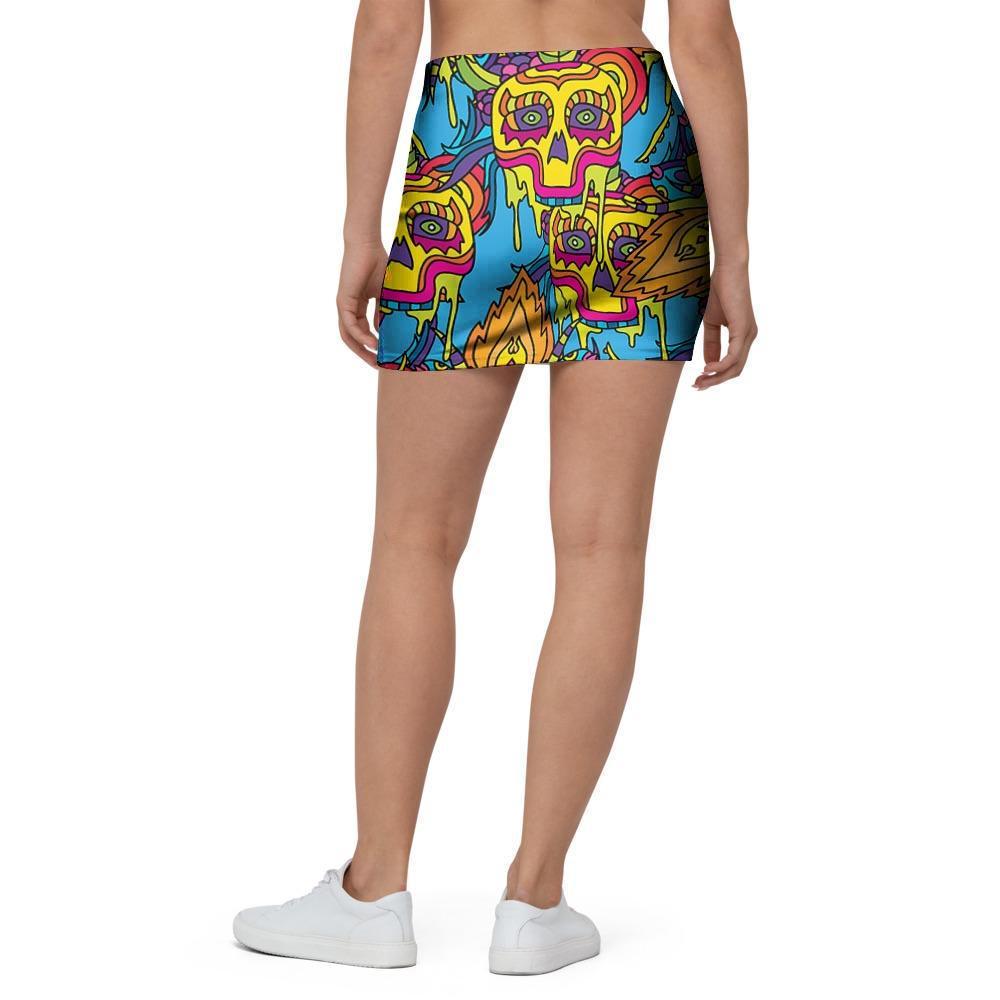 Skull Trippy Psychedelic Mini Skirt-grizzshop