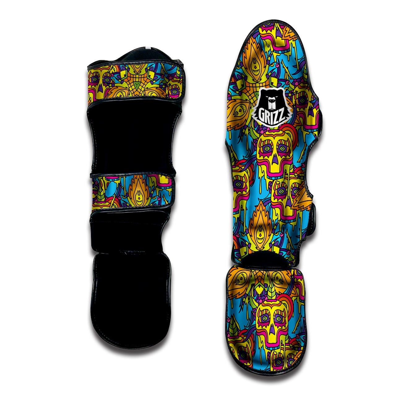 Skull Trippy Psychedelic Muay Thai Shin Guard-grizzshop