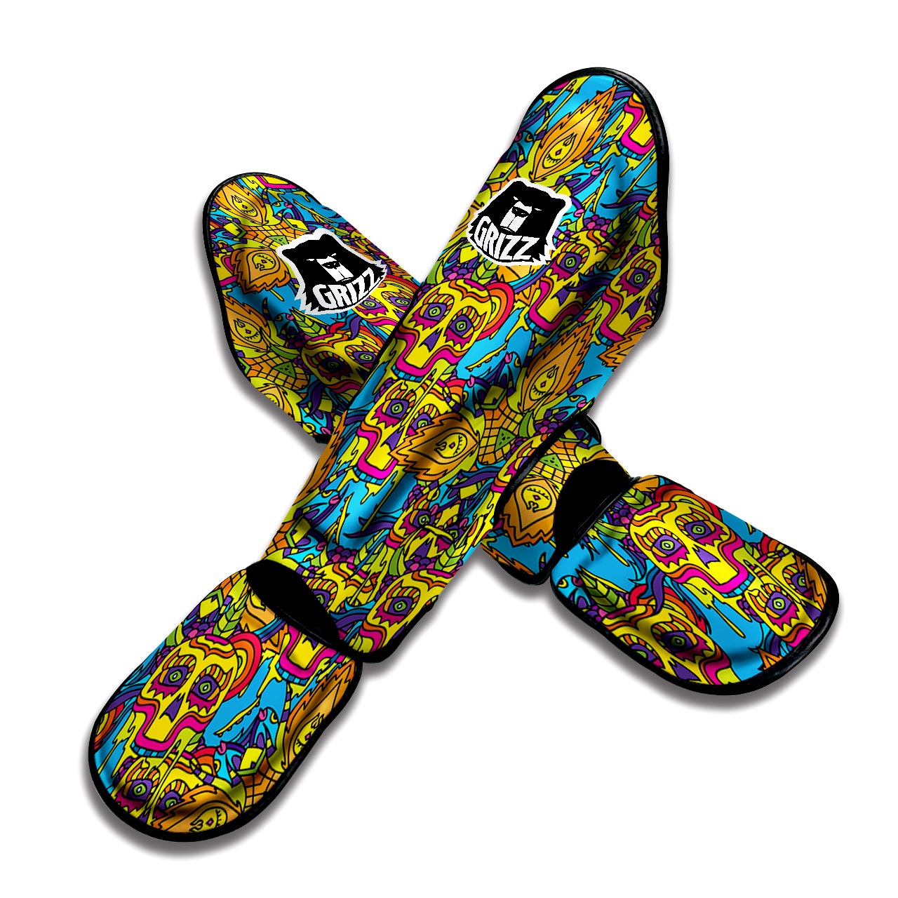 Skull Trippy Psychedelic Muay Thai Shin Guard-grizzshop