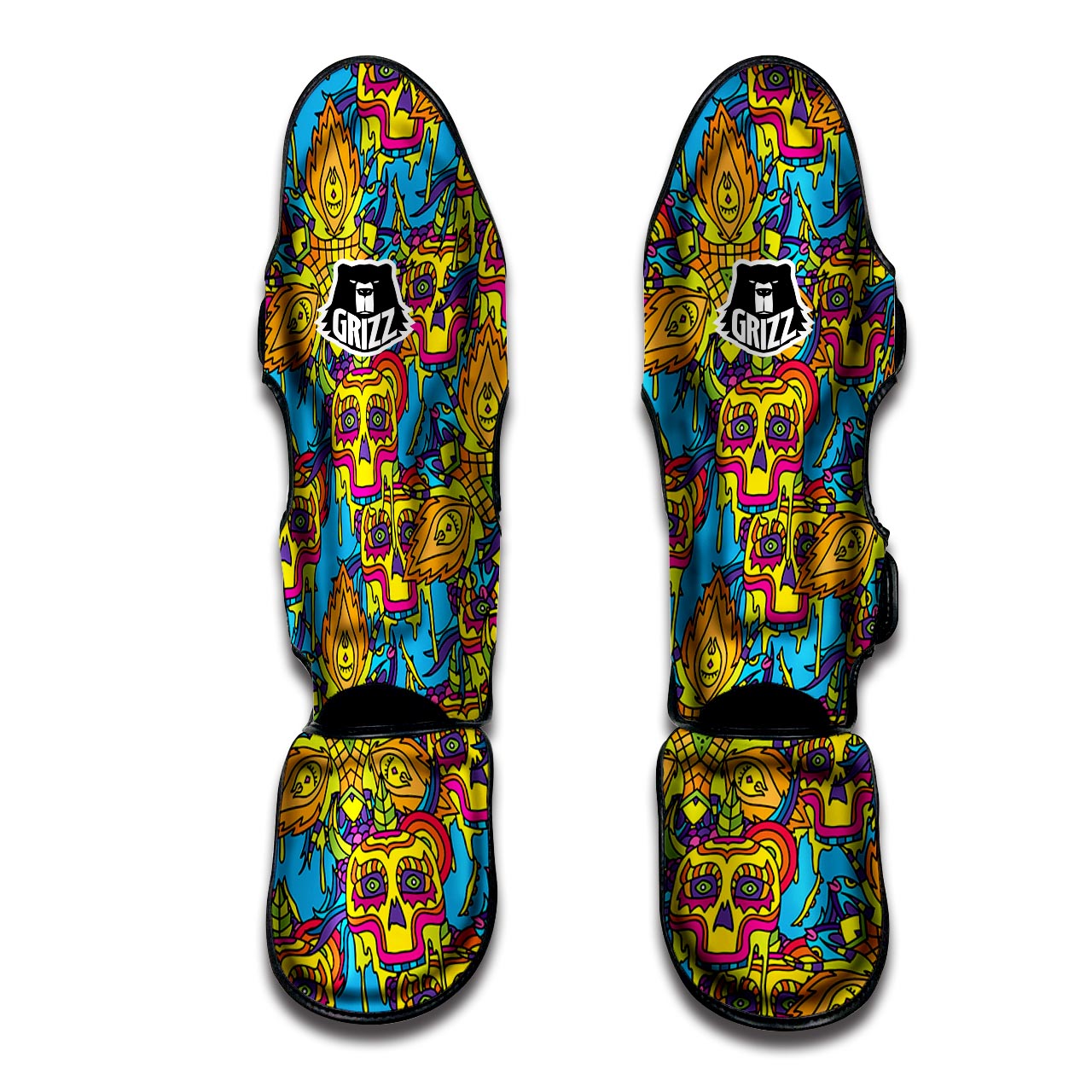 Skull Trippy Psychedelic Muay Thai Shin Guard-grizzshop