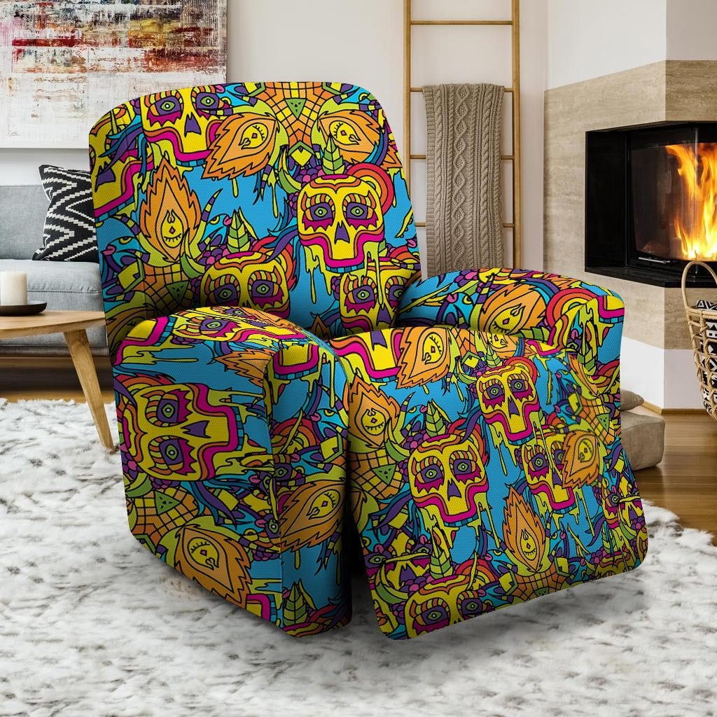 Skull Trippy Psychedelic Recliner Cover-grizzshop